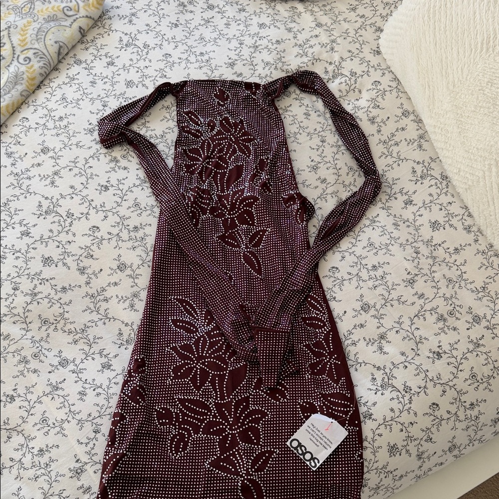 ASOS Burgundy Floral Dress with White Accents